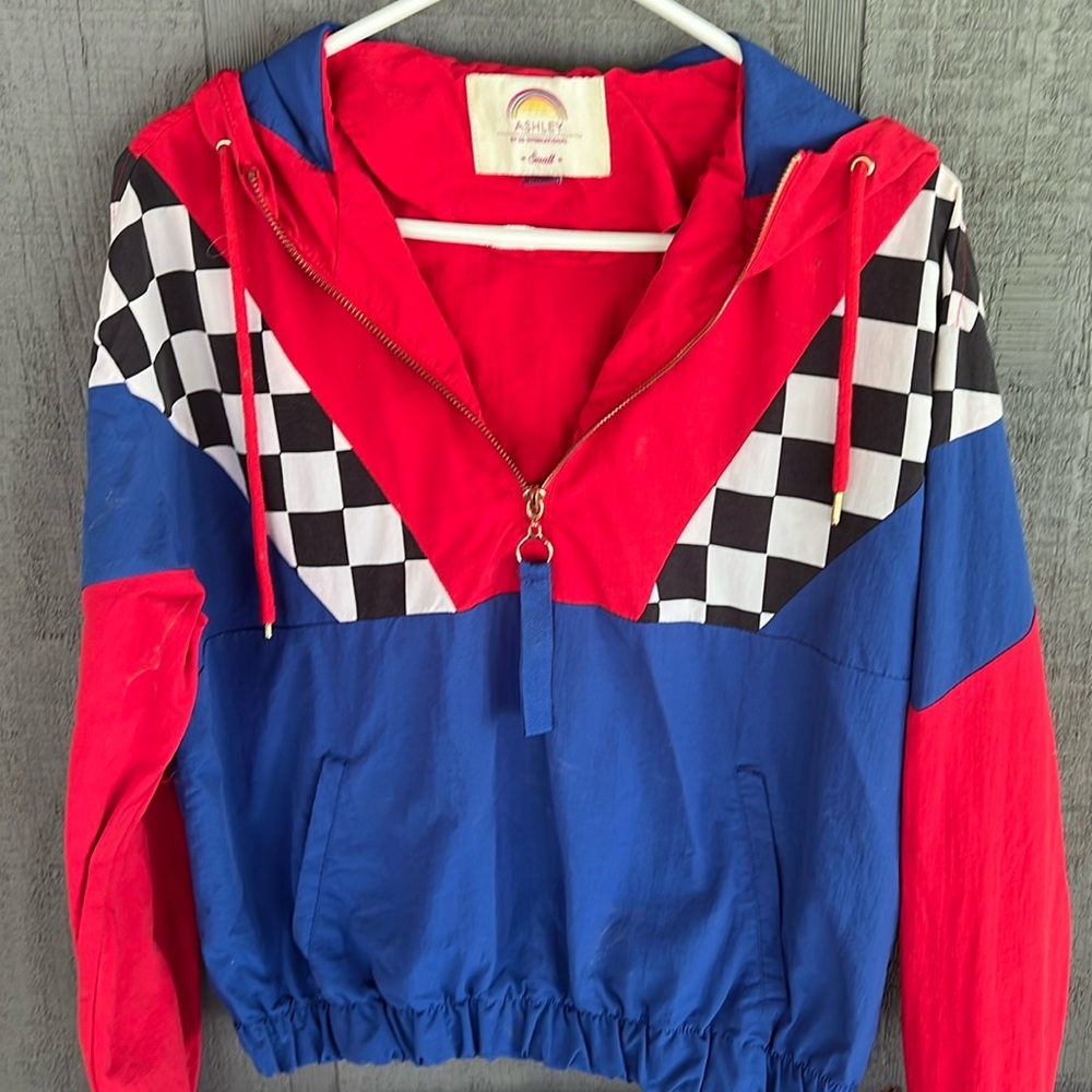 Ashley by 26 International Women's Lightweight Jacket Red Blue Black White Check